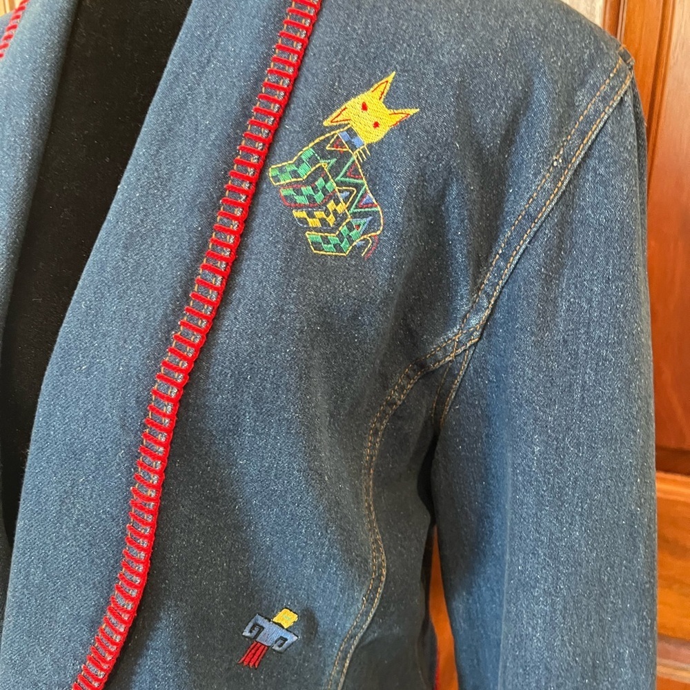 VTG Western Rodeo Boho Rinzi International aztec embroidered denim jacket Size M - Picture 2 of 10